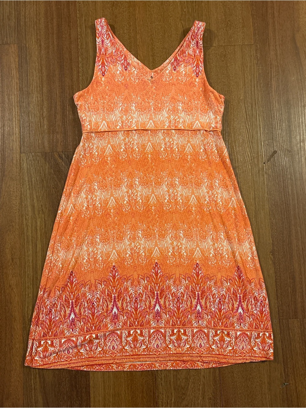 Athleta Orange Boho V Neck Midi Dress Womens Size M Resort Summer